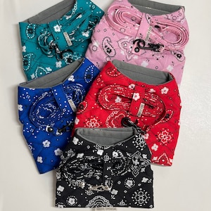 Small Dog/Puppy/Teacup Dog Harness & Leash Set//Bandana Prints