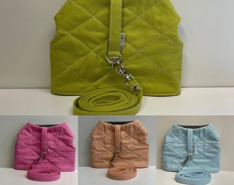 Kleiner Hund / Welpe / Teetasse Hundegeschirr & Leine Set // QUILTED Light SOLID COLOR