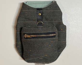 Mochila con arnés para perros pequeños // Lona rústica verde oscuro