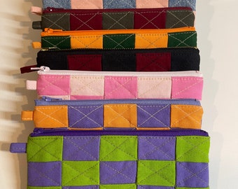 Quilted Zipper Pouch Wallet// Checkered Patchwork