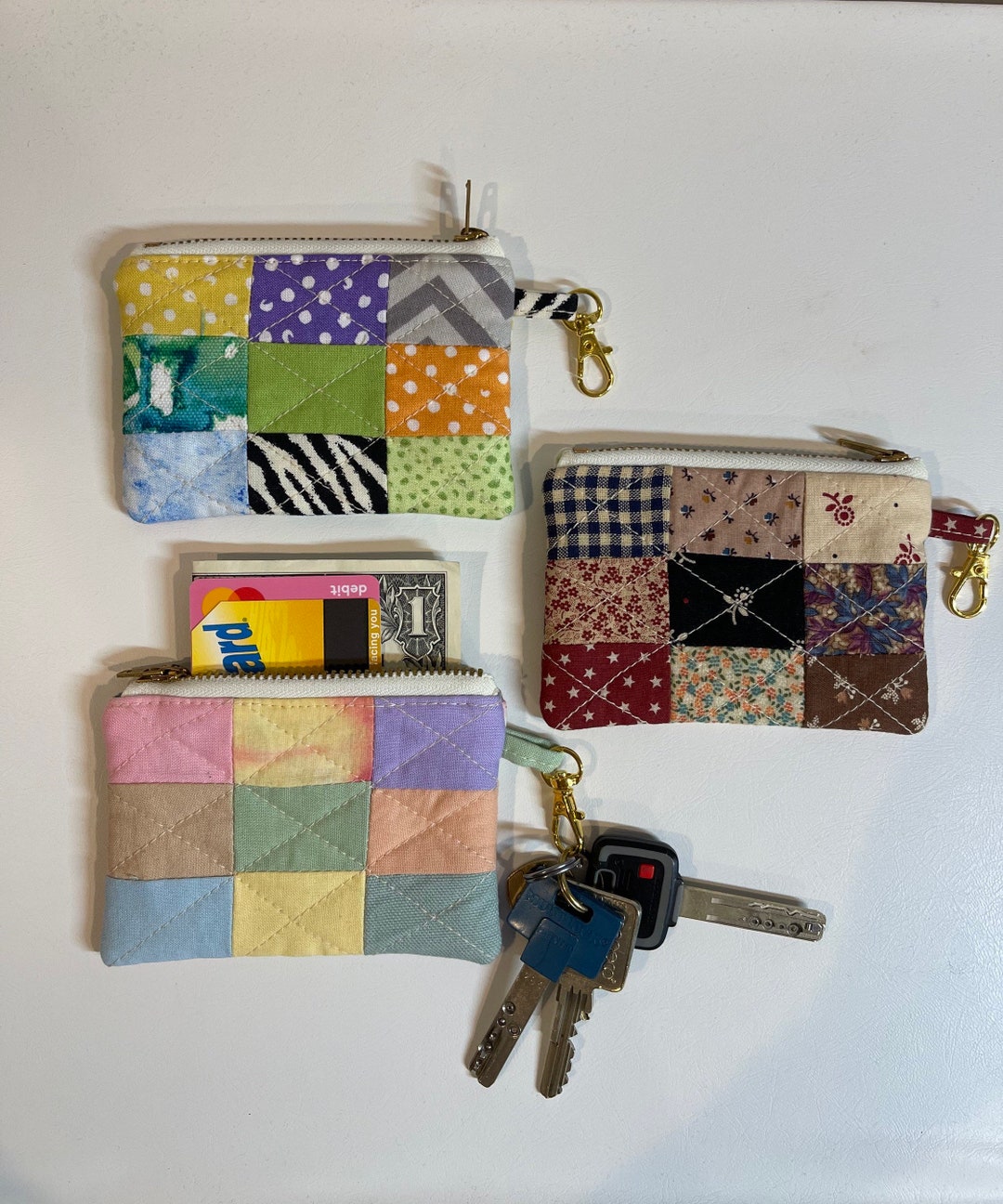 Quilted Key Fob Wallet// Coin Wallet// Card Wallet// Key Fob Etsy