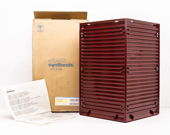 OLIVETTI SYNTHESIS U16-40 Waste Basket – Ettore Sottsass (1970s) – New Old Stock – Burgundy Melamine with Box & Instructions
