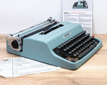 RESERVED - OLIVETTI LETTERA 32 Typewriter (1966, sky blue) - Made in Italy Vintage Manual Portable - Carefully Serviced and Ready to Type