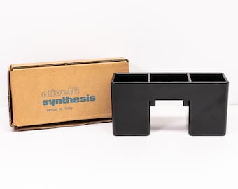 OLIVETTI SYNTHESIS Pen Holder – Ettore Sottsass (1970s) – New Old Stock – Black Melamine Desk Organizer – Made in Italy