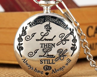 Brelsen Silver "To My Husband" Quartz Roman Numeral Pocket Watch