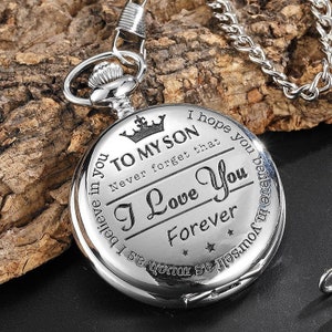 Vintage Silver To My Son Quartz Roman Numeral Pocket Watch