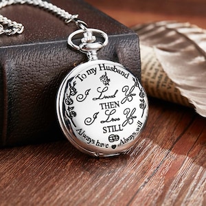 Vintage Silver To My Husband Quartz Roman Numeral Pocket Watch image 2