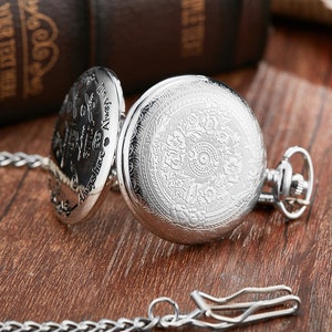 Vintage Silver To My Husband Quartz Roman Numeral Pocket Watch image 5