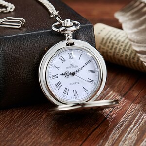 Vintage Silver To My Husband Quartz Roman Numeral Pocket Watch image 3