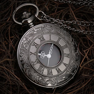 Brelsen Black Roman Steampunk Quartz Demi Pocket Watch