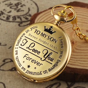 Vintage Gold To My Son Quartz Roman Numeral Pocket Watch