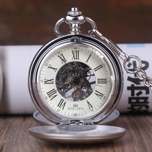 Vintage Royal Silver Double Hunter Mechanical Skeleton Pocket Watch