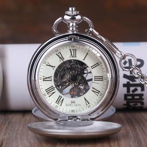 Vintage Royal Silver Double Hunter Mechanical Skeleton Pocket Watch image 1