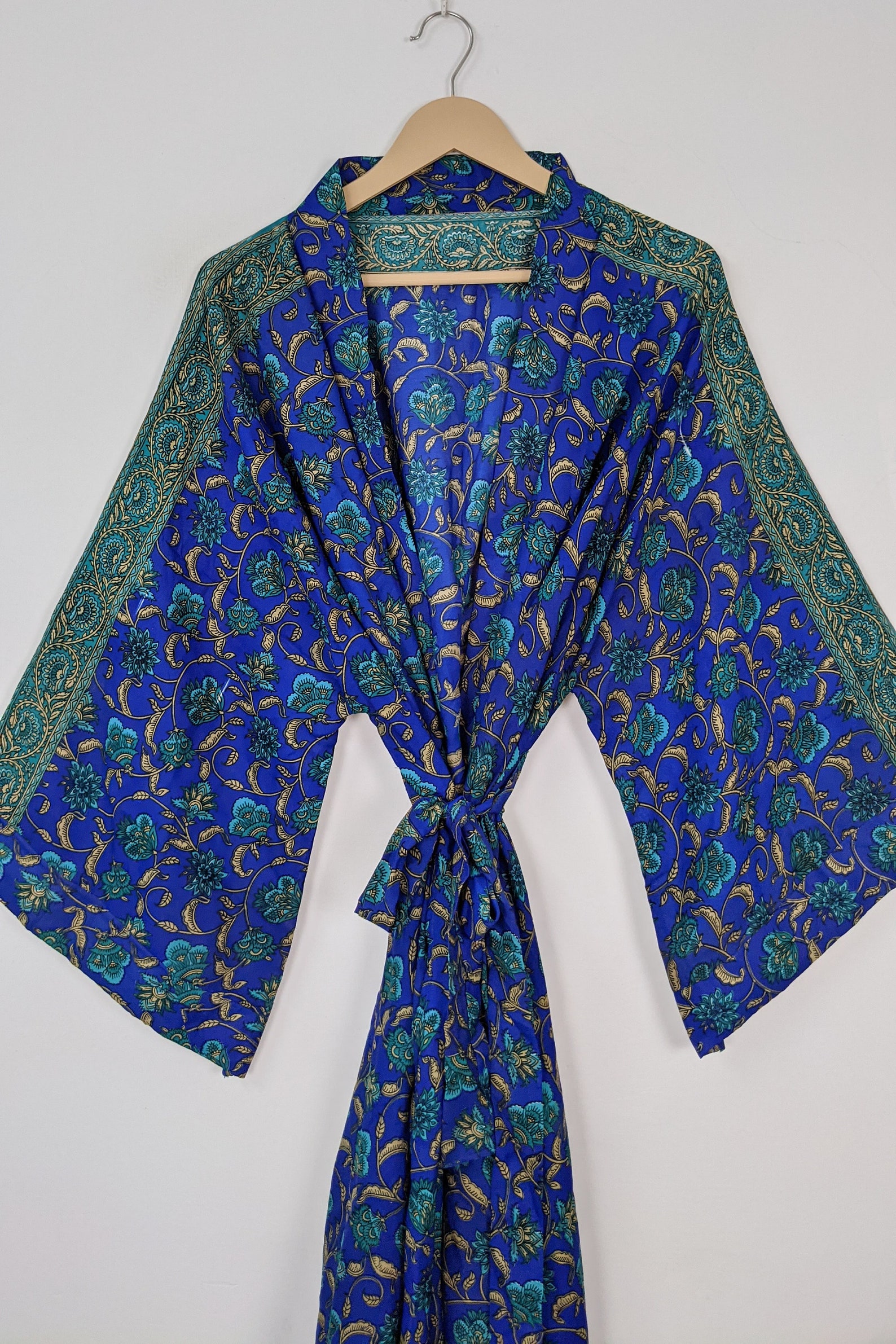 Blue Silk Kimono/ Bohemian Kimono Dress/ Long Kimono/ Summer | Etsy