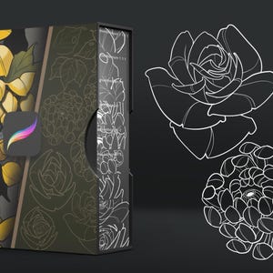 Procreate用ネオトラディショナルフラワースタンプ：バラ、菊、葉（ブラシセット） 画像 4