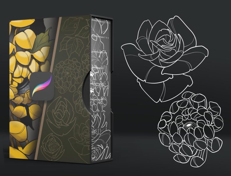Procreate用ネオトラディショナルフラワースタンプ：バラ、菊、葉（ブラシセット） 画像 4