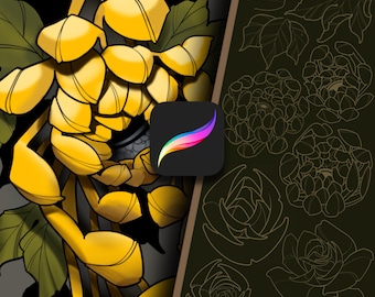 Hand-Drawn Flower Stamps for Procreate: Elevate Your Designs with Vintage Flair.Hight quality tattoo stencil.