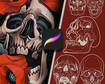 Custom tattoo Skull reference. PROCREATE brush stamp. Hight quality tattoo stencil.