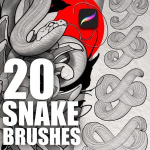 20 Snake Procreate tatueringsborstar – Professionella tatueringsdesignstämplar (digital nedladdning)