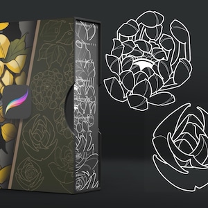 Procreate用ネオトラディショナルフラワースタンプ：バラ、菊、葉（ブラシセット） 画像 3