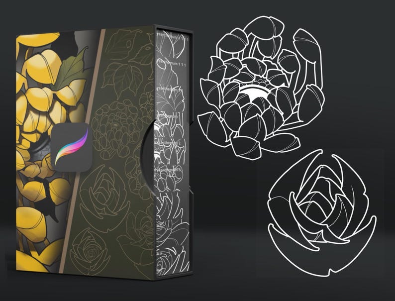 Procreate用ネオトラディショナルフラワースタンプ：バラ、菊、葉（ブラシセット） 画像 3