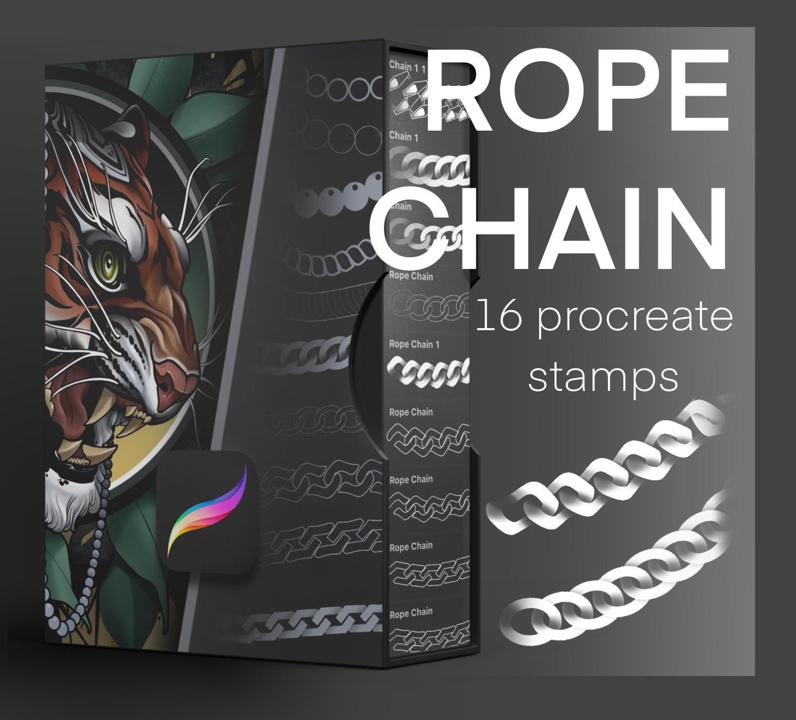 Set de pinceles Procreate Rope, Chain & Necklace – 19 sellos de tatuaje neotrad para iPad