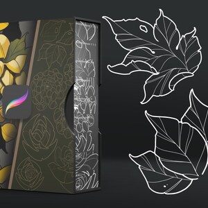 Procreate用ネオトラディショナルフラワースタンプ：バラ、菊、葉（ブラシセット） 画像 5