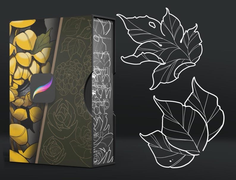 Procreate用ネオトラディショナルフラワースタンプ：バラ、菊、葉（ブラシセット） 画像 5