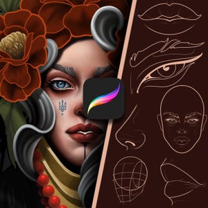 Procreate Face Brush Set: 17 Tattoo Sketch Stamps (Digital Download)