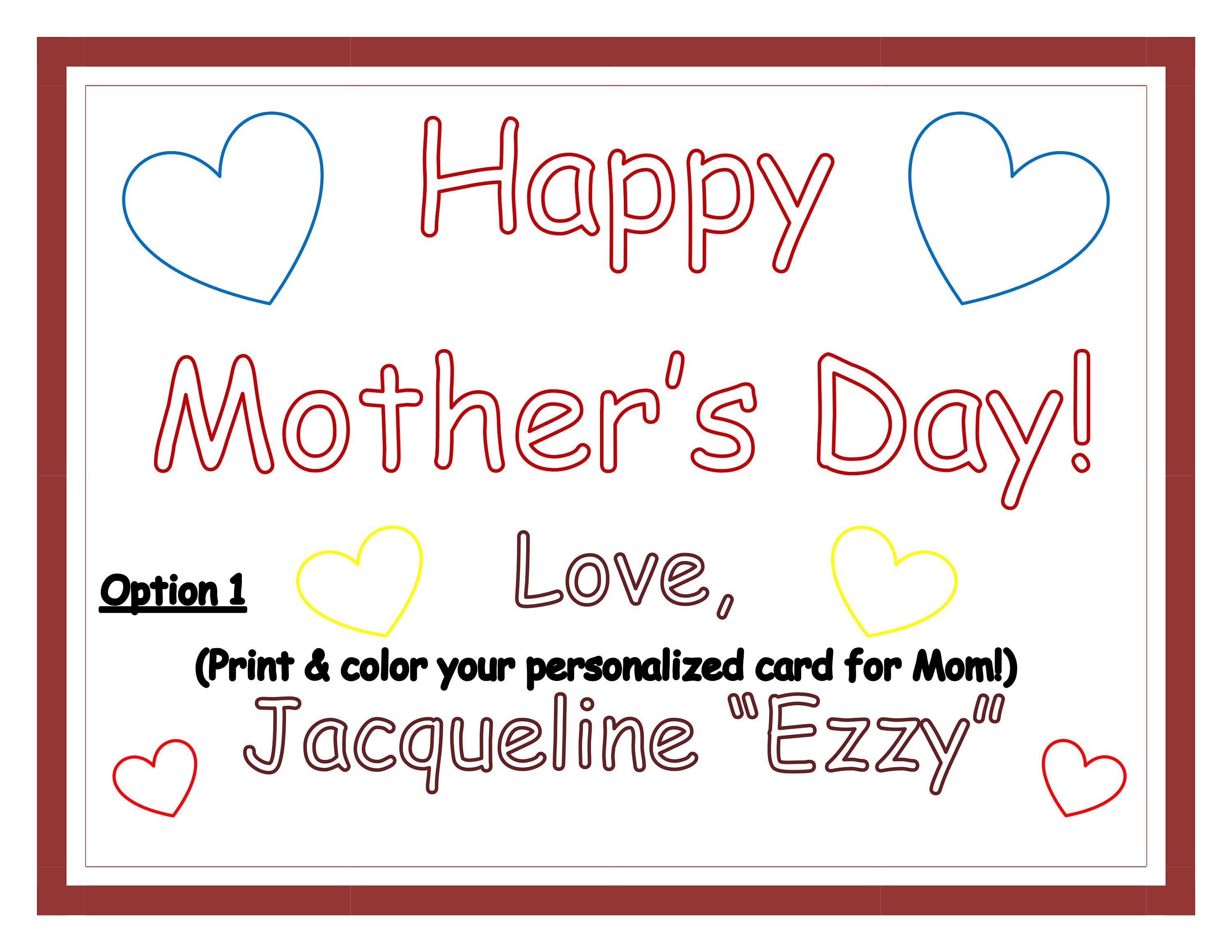 Printable Personalized Mother's Day Cards Etsy