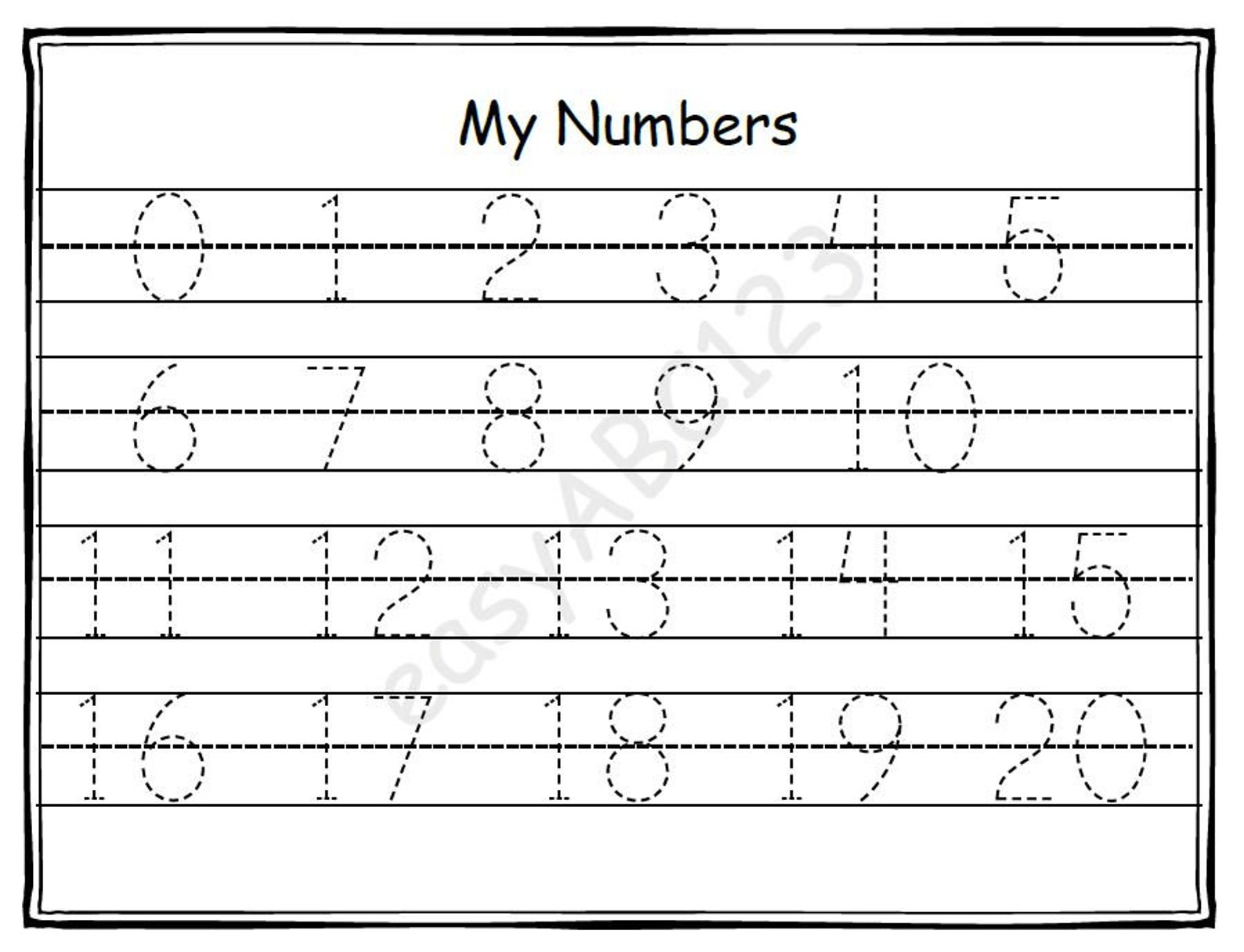 printable 0 20 my numbers tracing page includes bonus etsy