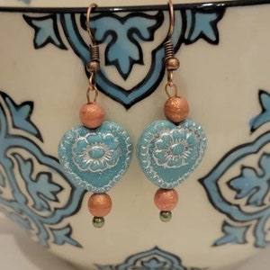 Czech glass heart bead  dangle earrings