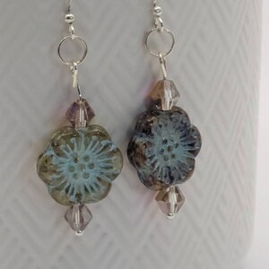 Czech glass flower bead  dangle earrings