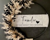 Dried flower wreath | Metal ring with lettering | Hoop Dried Flowers | Saying Family | 30 cm