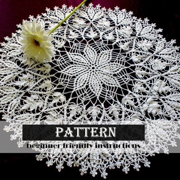 Lace Doily Crochet Pattern Beginner friendly Instructions Tablecloth Instant Download PDF Handmade