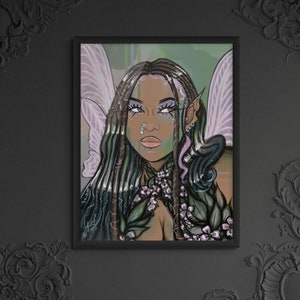 Forest Fairy Girl, Fantasy Art Print | Wall Art Prints, Cottage core art, lavender forest art, black woman art prints, black fairy