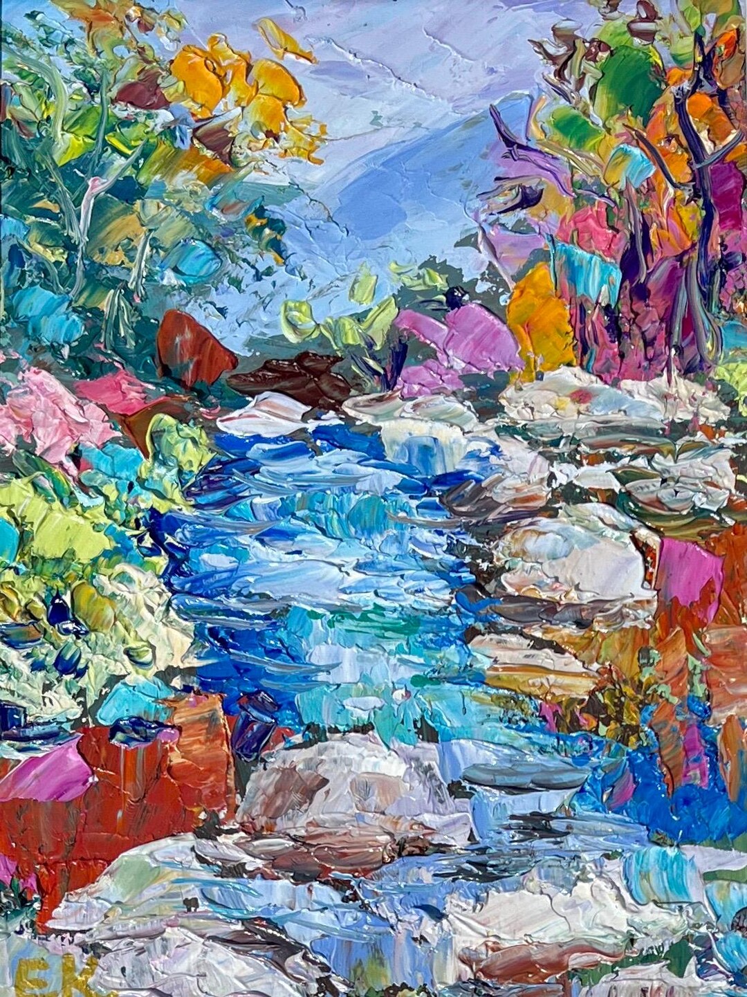 Mountain River ,6”x8”, Original Palette Knife Impasto Oil Painting ...