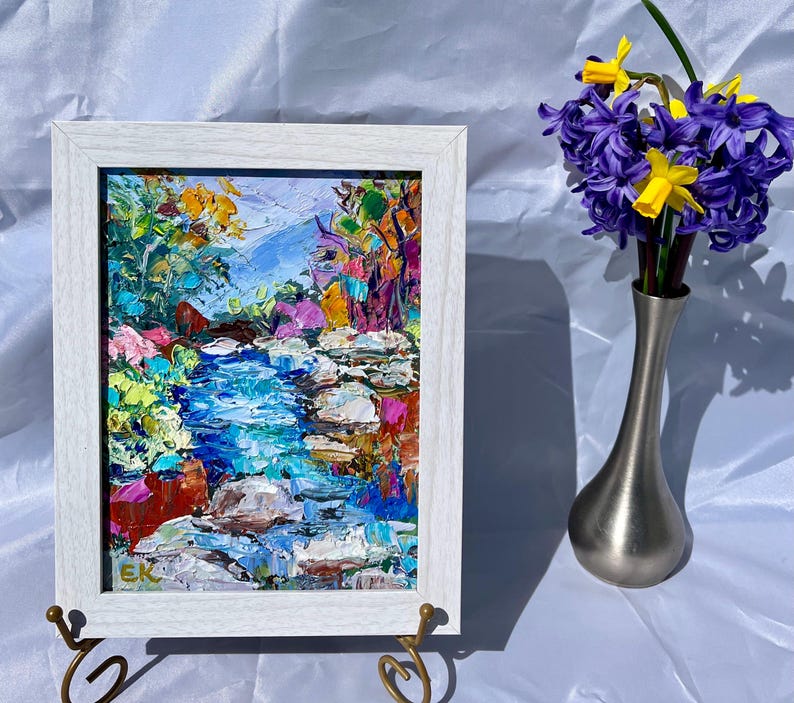Mountain River ,6”x8”, Original Art, Palette Knife Impasto Oil Painting ...