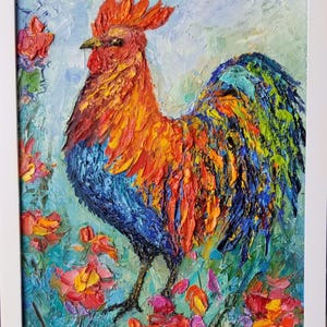 Gallo, 9”x12”, enmarcado al óleo