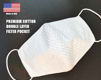 Premium Cotton Face Mask with Filter Pocket, Washable Face Mask, Reusable Mask, Filter Pocket Mask, Double Layer Mask, Face Mask, White Mask
