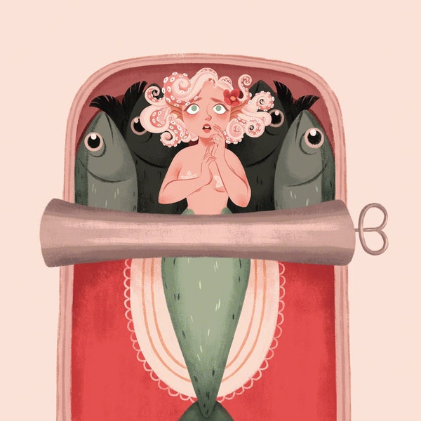 Sardine Mermaid Print - Original Character - Large Print