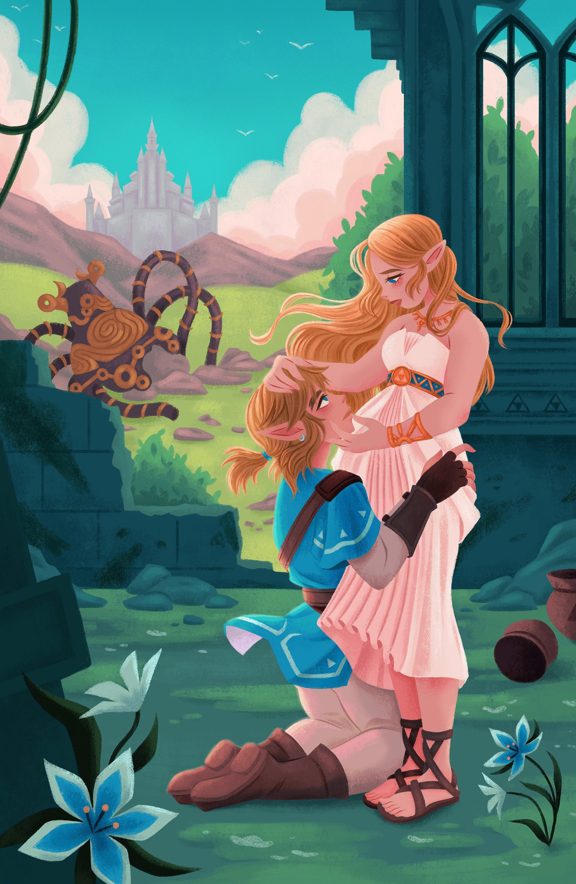 Download Princess Zelda And Link Hugging Botw Wallpaper