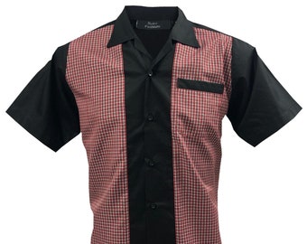 Rockabilly Bowling Shirt: Black & Red Checker, 50s Style (2XL-3XL)