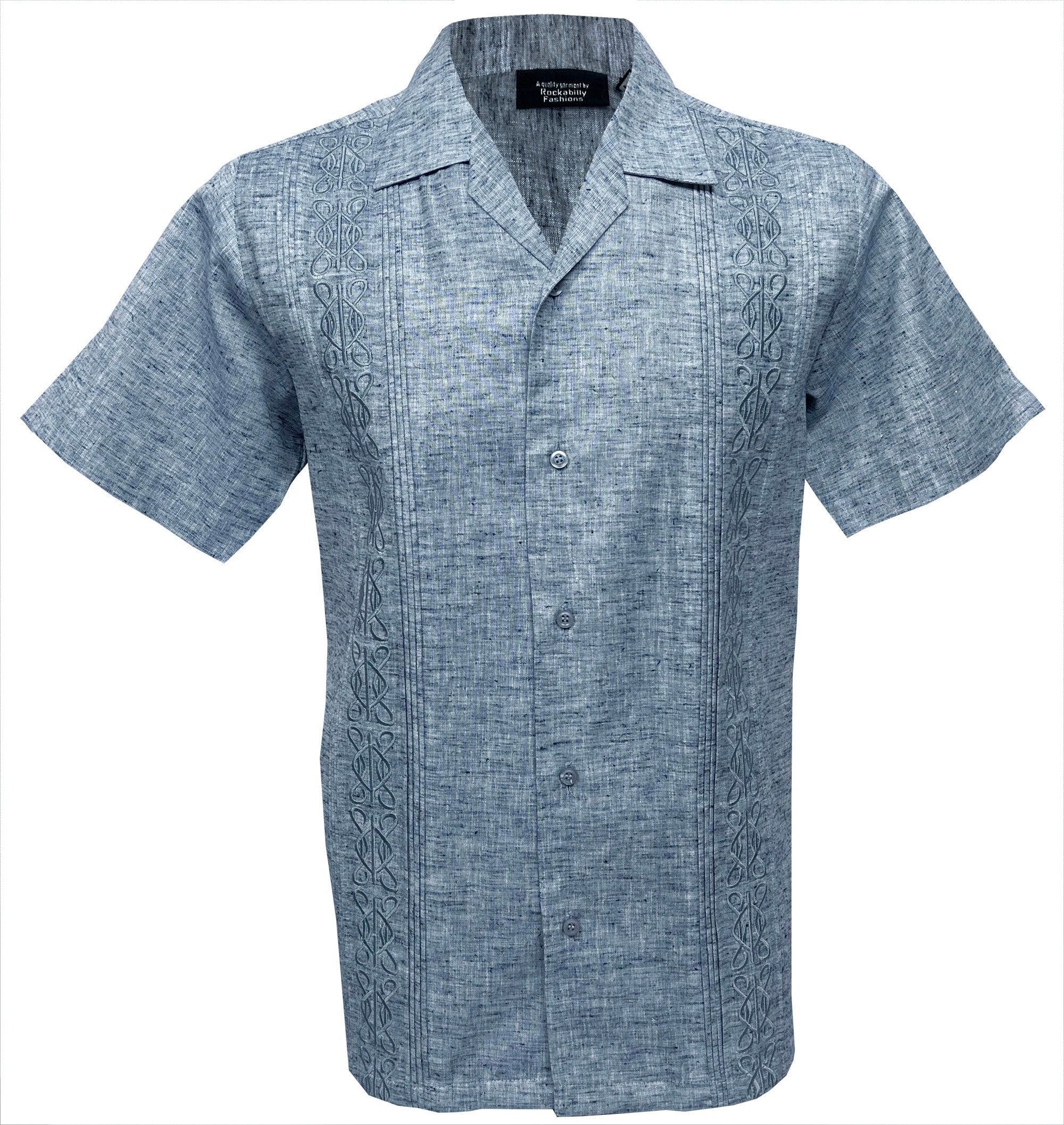 Blue Grey Fleck Cuban Shirt Vintage Style. Swing Rockabilly
