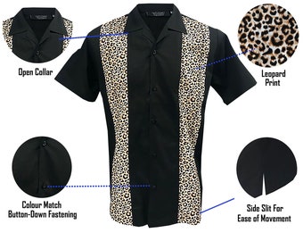 Leopard Bowling Shirt. Swing Jive Rockabilly 50s. 100% cotton. Short sleeve vintage style. Elvis Rock-N-Roll classic. Stagewear