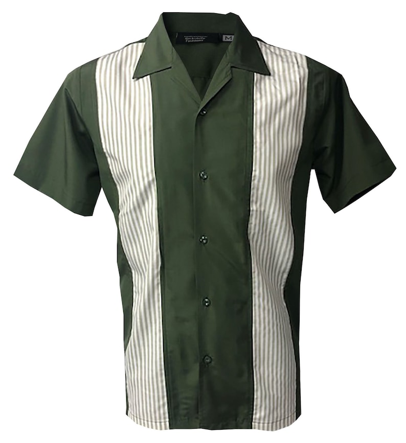 Khaki & Stripe Bowling Shirt. Swing Jive Rockabilly 50s. 100 Cotton