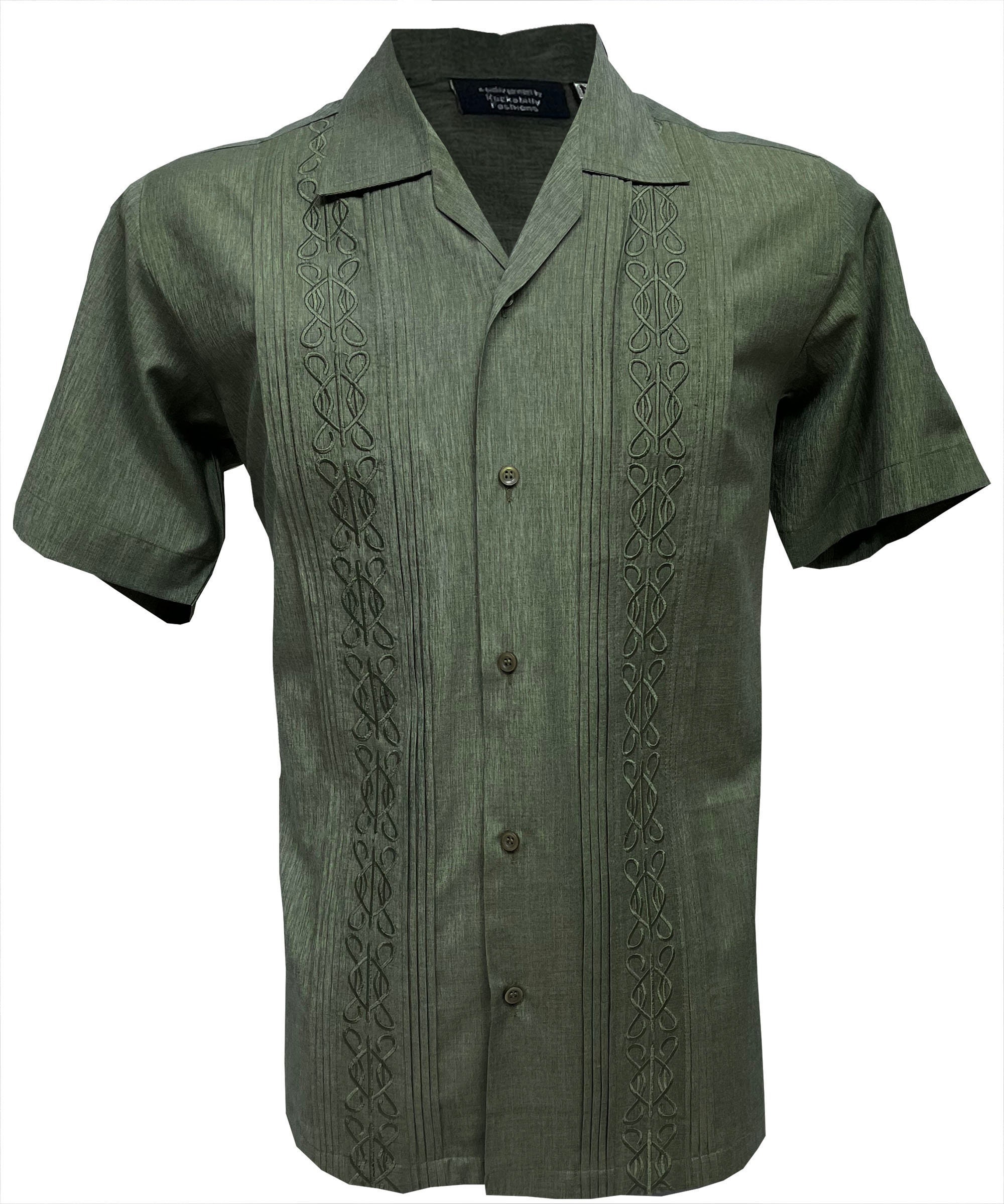 Green Cuban Shirt Swing Rockabilly 50s Jive Guayabera Retro