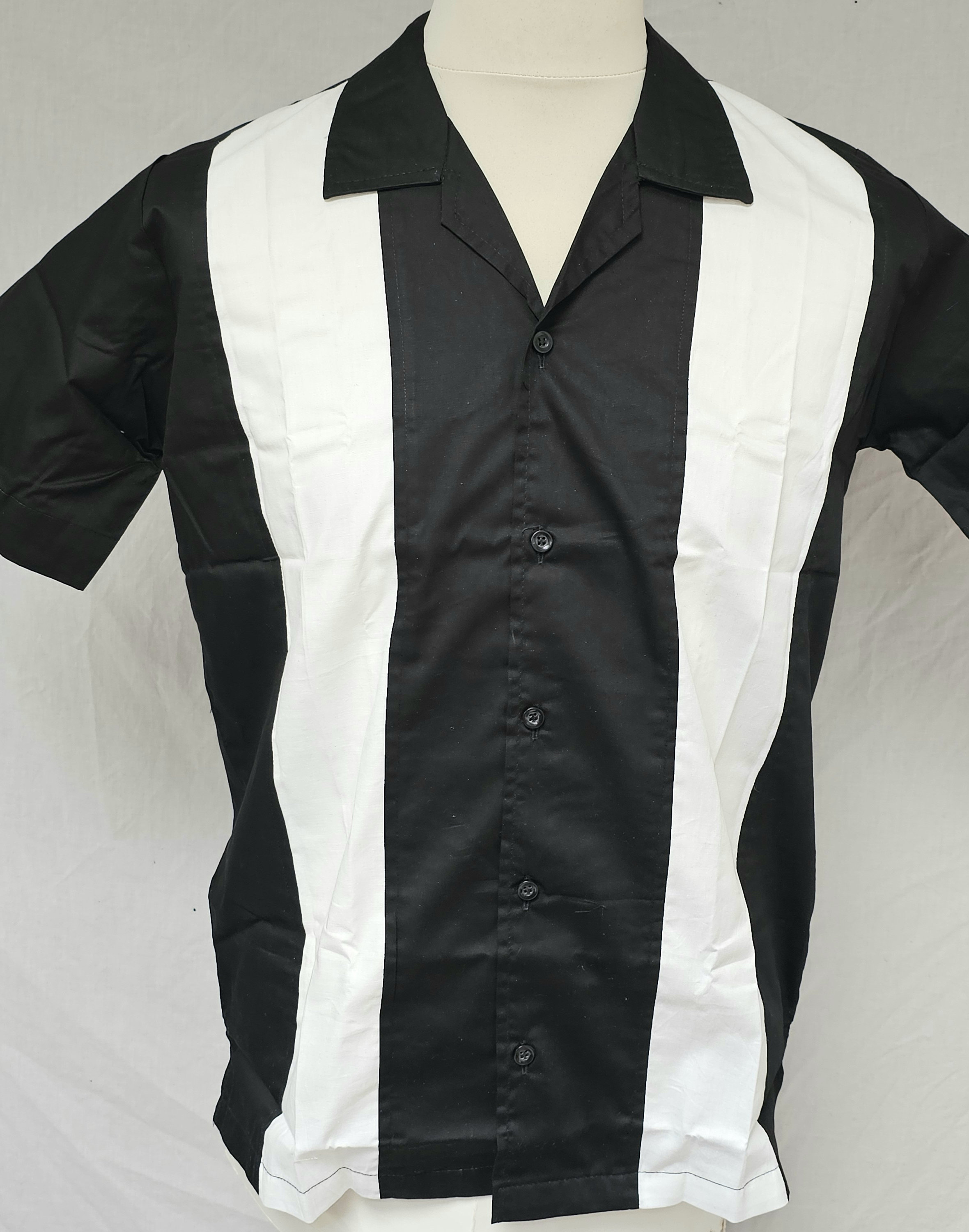 Black White Bowling Shirt. Swing Rockabilly 50s Retro Men's