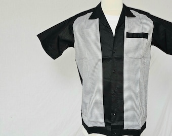 Black White Gingham Check Shirt Swing Rockabilly 50s 100