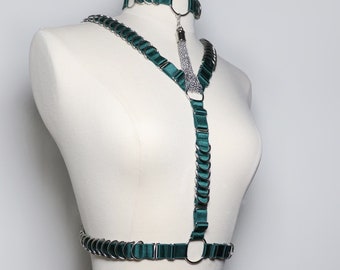 Corset-inspired bust harness with satin lacings